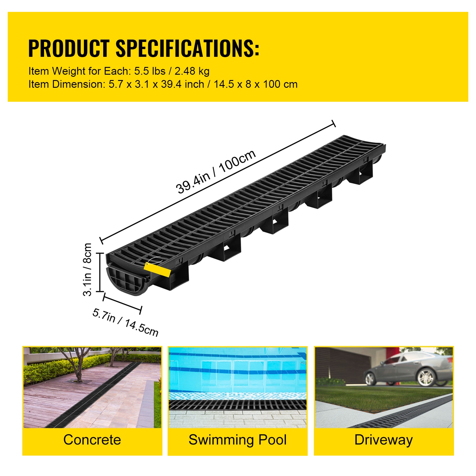 Trench Drain System With Plastic Grate For Garden And Driveway_voghion.com